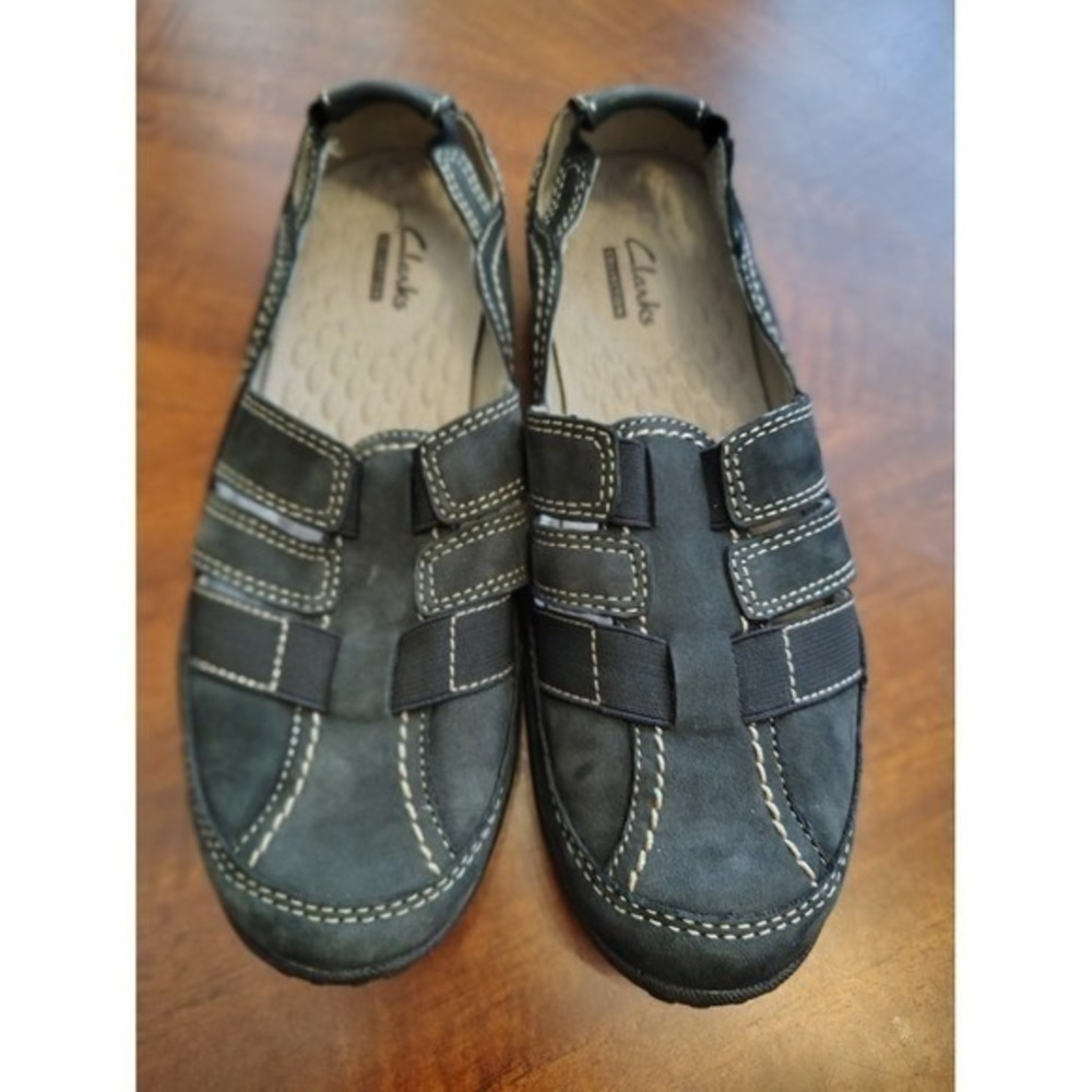 Clarks Collection Navy Blue Leather Fisherman Slip On Shoes 26064917 Womens 7.5M